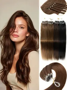 Micro Loop Human Hair Extensions, Micro Beads Loop Hair Extensions for Women, Natural Straight Real Hair, Easy to Install & Remove, Reusable & Long Lasting, No Damage to Scalp & Natural Hair, Invisible Design for Natural Look, Perfect for Daily