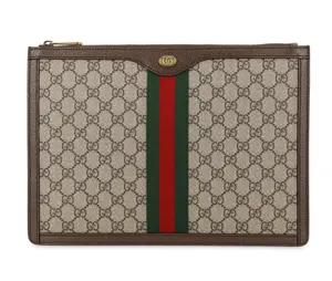 Pre-owned GUCCI Canvas Clutches & Wristlets Ophidia Monogram Logo Clutch Bag in Ebony & Leather Striped Ribbon Design for Evening Events