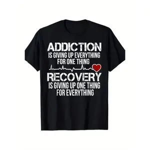 100% Cotton Summer T Shirts Recovery & Addiction Awareness T-Shirt - , Casual Sports Streetwear, Classic Round Neck, Knitted Fabric, Regular Fit For Men & Couples T-Shirt For Men and Women
