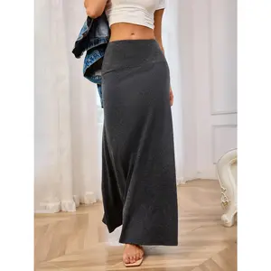 Solid Elastic Waist Maxi Skirt