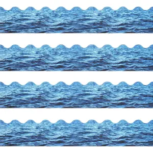 Ocean Waves Bulletin Board Borders Under The Sea Scalloped Border Trim Paper Blue Ocean Theme for Beach Summer Boho Back to School Theme Party Classroom Decoration