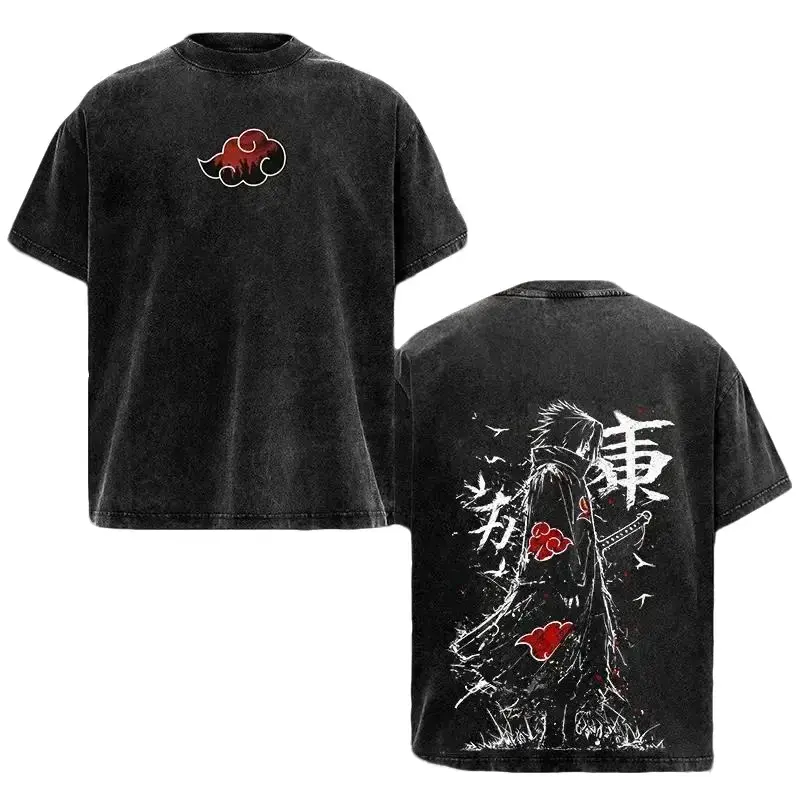 Vintage Washed Sasuke Anime Graphic Tee Heavyweight Cotton Oversized Shirt Double Printed Akatsuki Streetwear Tops For Men Women | Japanese Manga Y2K Clothing Retro Cosplay Casual Outfits Everyday Anime Lover Gifts Hip Hop Urban Harajuku TShirts Daily 。