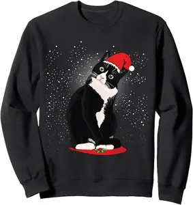 Tuxedo Cat Christmas Santa Claus Snow Winter Costume Gift Sweatshirt