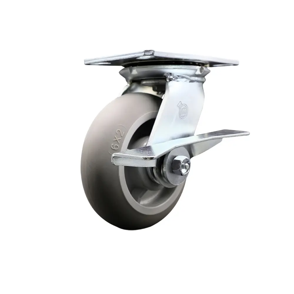 Service Caster SCC-35S620-TPRBD-SLB Heavy Duty Plastic & Metal Swivel Caster, Large Top Plate, Thermo Rubber Donut Tread, Maintenance-Free Bearings, 6x2 in. Gray Wheel, Side Lock Brake - 500 lbs Capacity, Plastic And Metal Castors, Commercial Equipment, D
