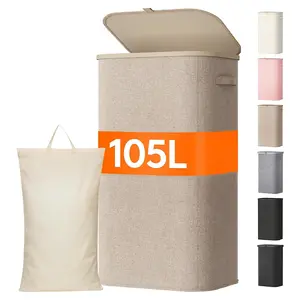 Large Capacity Laundry Basket with Lid, Plastic Handle and Detachable Bag, Foldable Dirty Clothes Basket for Laundry Room, Bedroom, Bathroom, Dormitory, Foldable Laundry Hamper