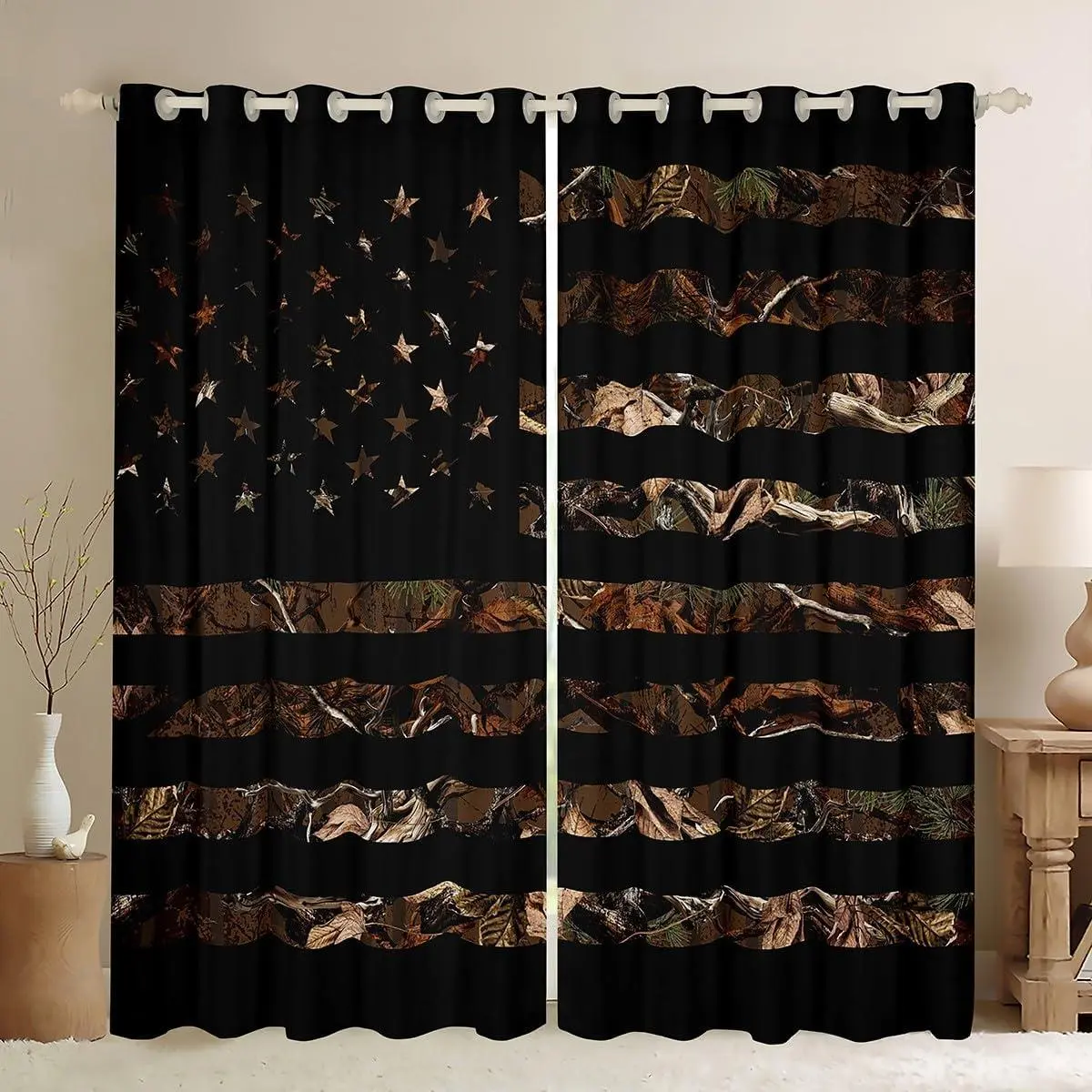 American Flag Curtains Living Room Brown Camouflage Botancial Blackout Curtains Branch Hunting Darkening Blackout Curtain Camouflage Hunter Window Treatments