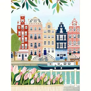 1 PCS Ship on the Sea Near the City, 16×20 Inches - Frameless - Acrylic Paint by Numbers Kit for Beginners - DIY Handmade Art Set - DIY Decorative Painting - Art Painting - Coloring by Numbers - Ideal for Home Wall Decoration & Gift - Frame Not Included