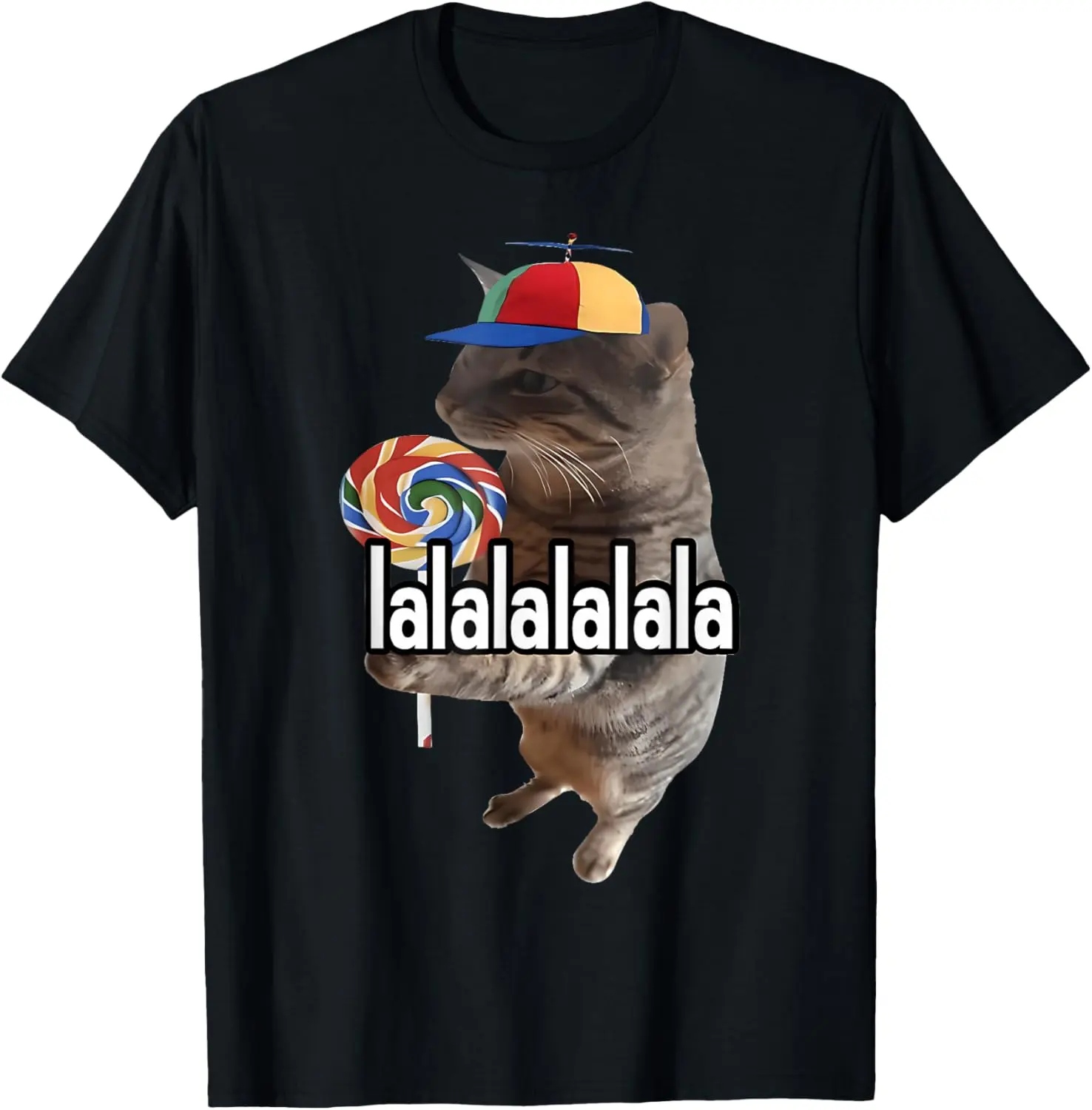 Menswear 100% Cotton Casual Round Neck Short-Sleeve Tops, Silly Cat With Lollipop Meme T-Shirt