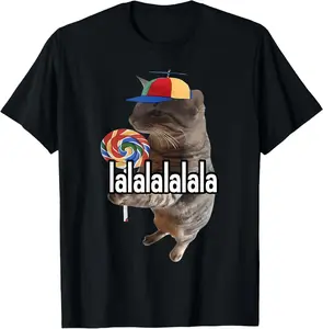 100% Cotton Tee Silly Cat With Lollipop Meme T-Shirt T-Shirt with Look