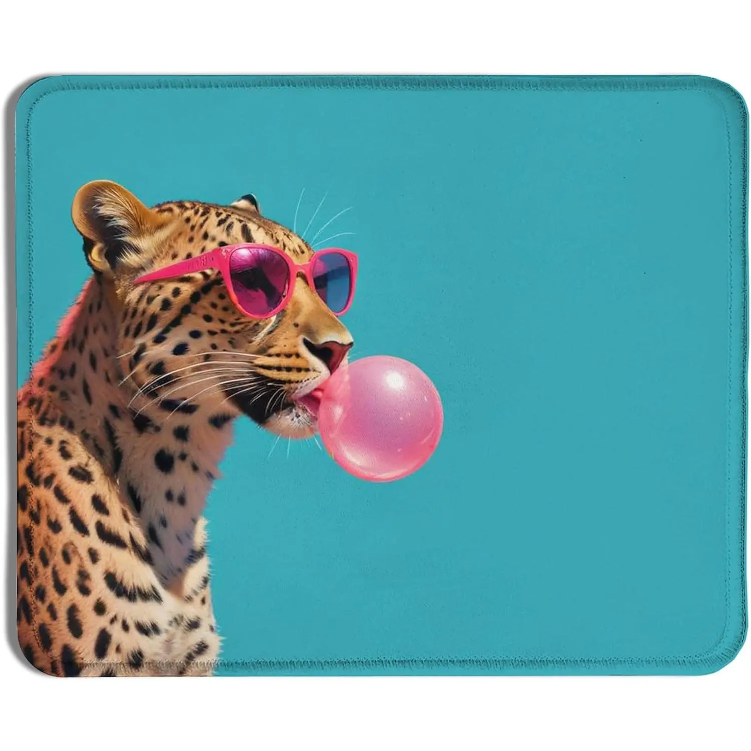 Leopard Mouse Pad - Funny Blue Bubble Gum Design, Water & Dust Resistant, 9.5x7.9 in, Women's Computer Laptop Desk Office Accessories