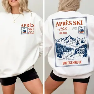 Apres Ski 2-Sided Sweatshirt, Custom Ski Club, Winter Family Skiing Trip, Personalized Ski Bachelorette Crewneck, Retro Apres Ski Pullover