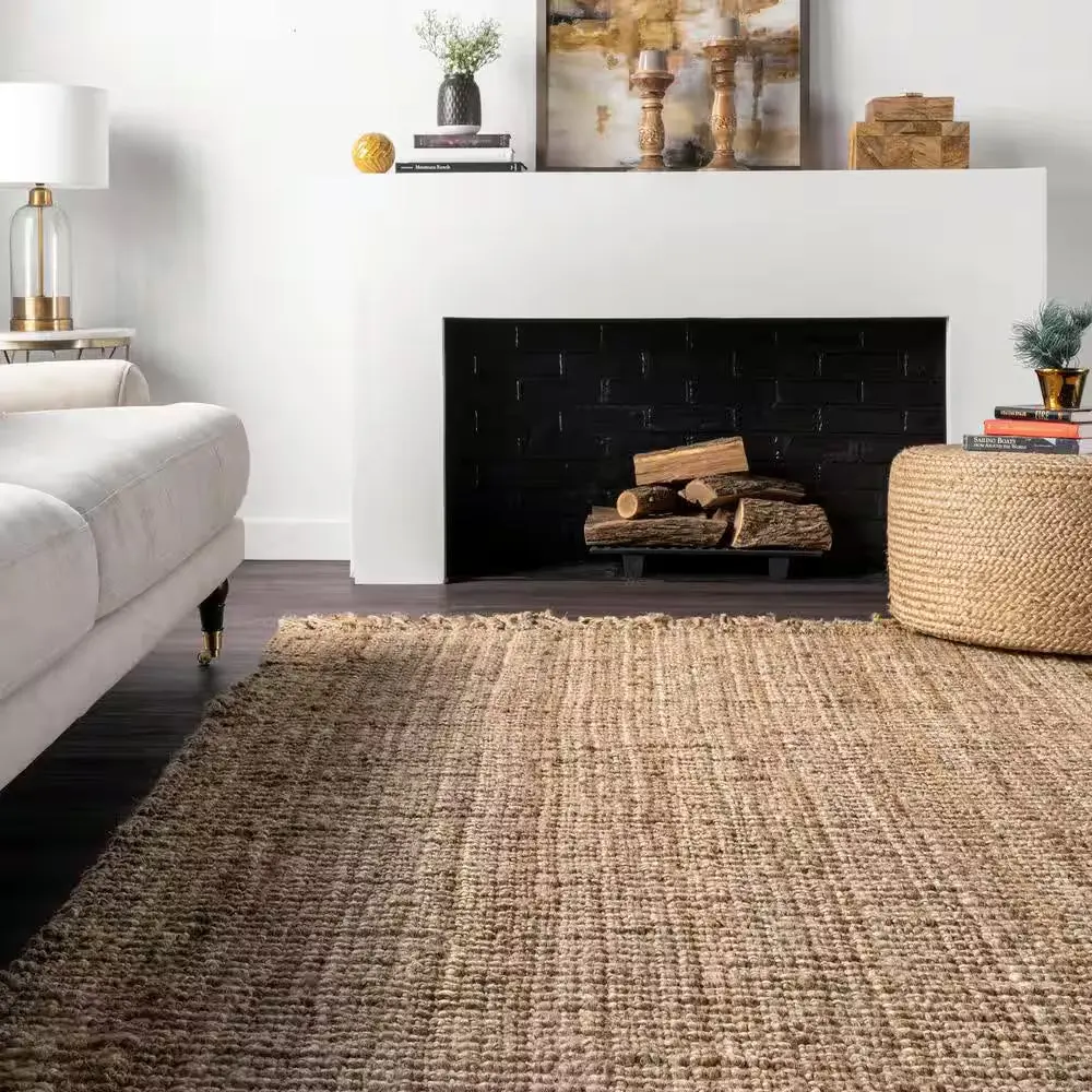 Chunky Jute Rug 4x6 ft - Natural Tan Handmade Area Rug