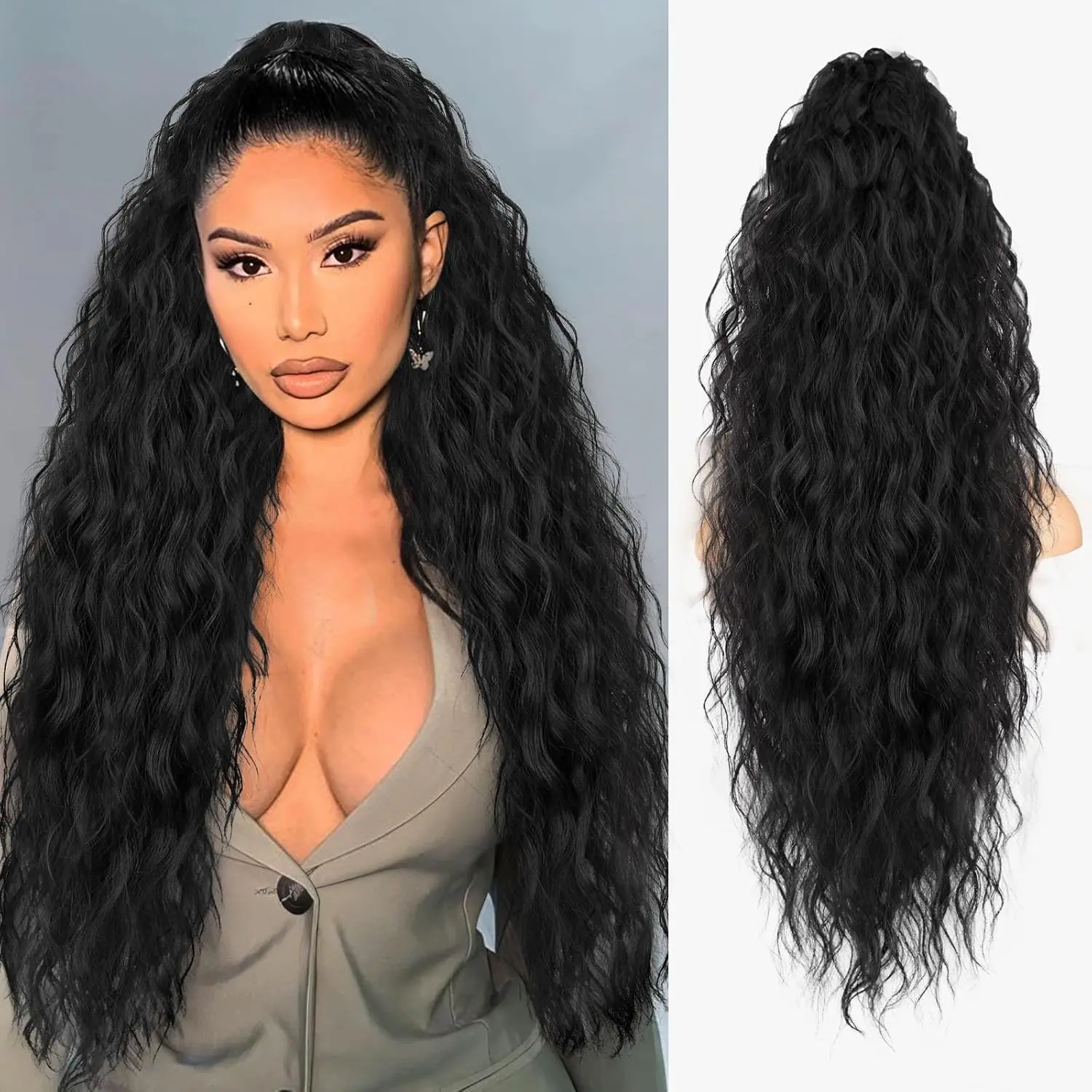 30in Fluffy Curly Ponytail Extension for Women's Fashion - Synthetic Claw Clip Hairpiece to Get a Long, Full Ponytail Instantly, Full Volume, Clip On And Go