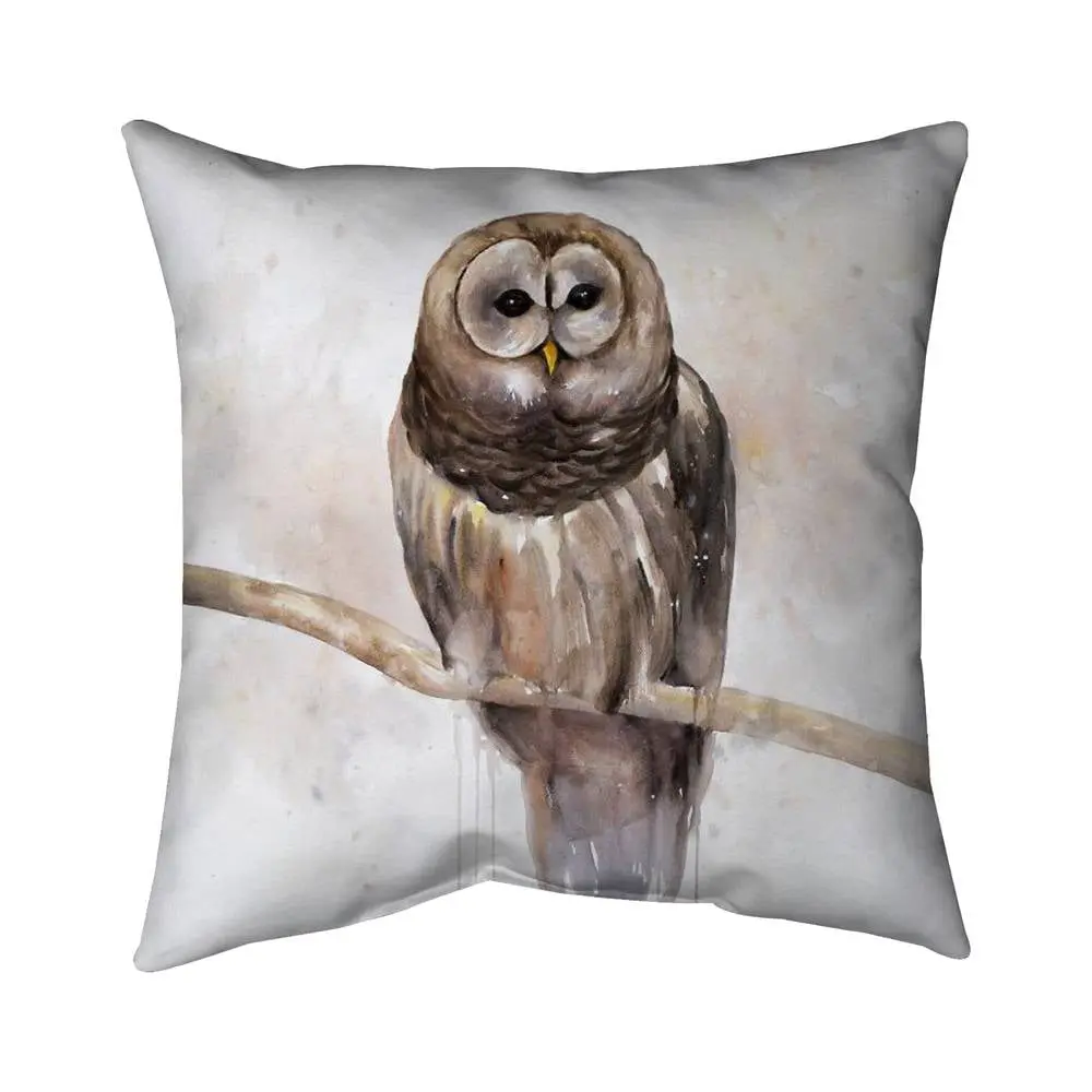 Begin Home Decor 5541-1616-AN387 16 x 16 in. Brown Rustic Barred Owl Pillow - Home Decor Accent