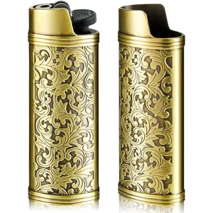 2 Pack Vintage Metal Lighter Case Cover Holder, Vintage Floral Stamped Lighter Sleeve, Reusable Protective Cover Compatible with BIC/J6 Series Lighter