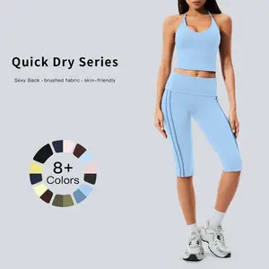 Tenwolf women’s skin-friendly, high-stretch quick-dry activewear T-shirt with open back design + side-striped pants that don’t pinch, sculpt leg shape for ultra-slimming effect
