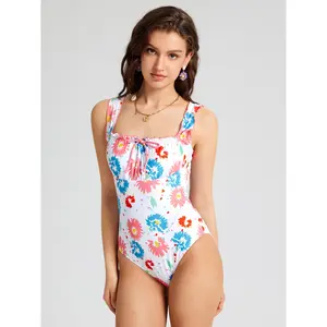 Cider [size 4-8] Color Floral Knotted One Piece Swimsuit