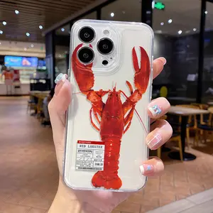 1 Lobster Trendy Pattern Transparent Full Coverage TPU Phone Case, Suitable for iPhone 17 Air/16 Plus/15 Pro Max/14 Pro/13/12/11/XS Max/X Phone Case, Ideal Gift for Family, Friends, Lovers, Girlfriends, Best Choice for Holiday Gifts TMTKK86