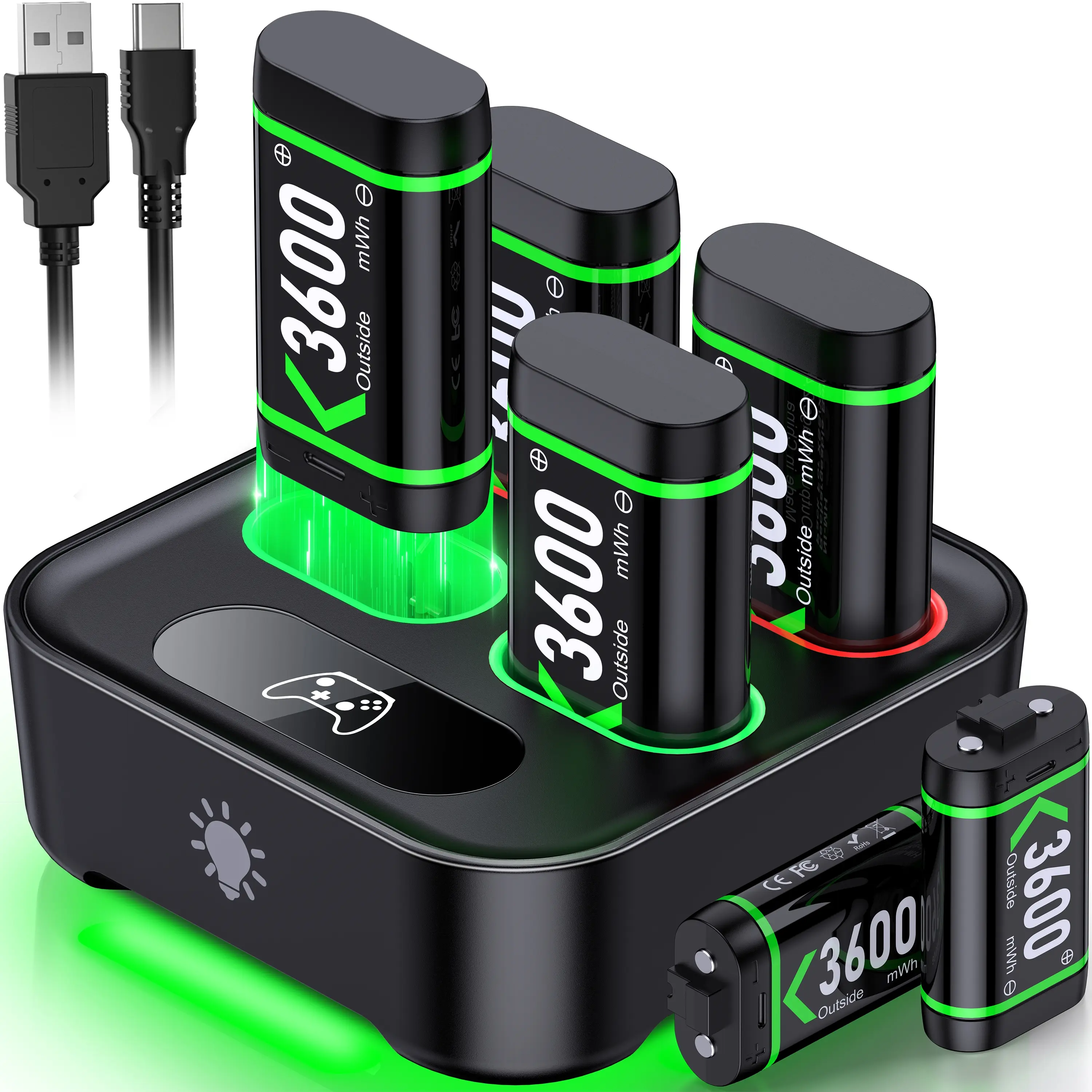 Xbox One Controller Battery Pack,6x3600mWh Fast Charging USB Xbox Rechargeable Battery Pack Charger Station for Xbox Series X|S/Xbox One/Xbox One S/Xbox One X/Xbox One Elite Controller