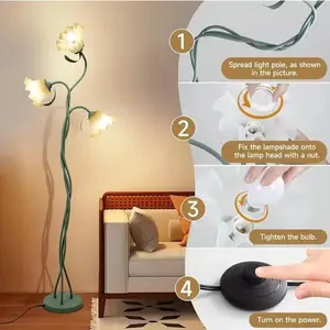 3-Head Standing Flower Lamp Vintage Flower Floor Lamp LED Tall Floor Lamp for Living Room 3 Color Modes Flexible Gooseneck Corner Reading Lamp Adjustable Flower Arm with LED Bulb for Home Bedroom Office Decoration lamp lights for bedroom night light lamp