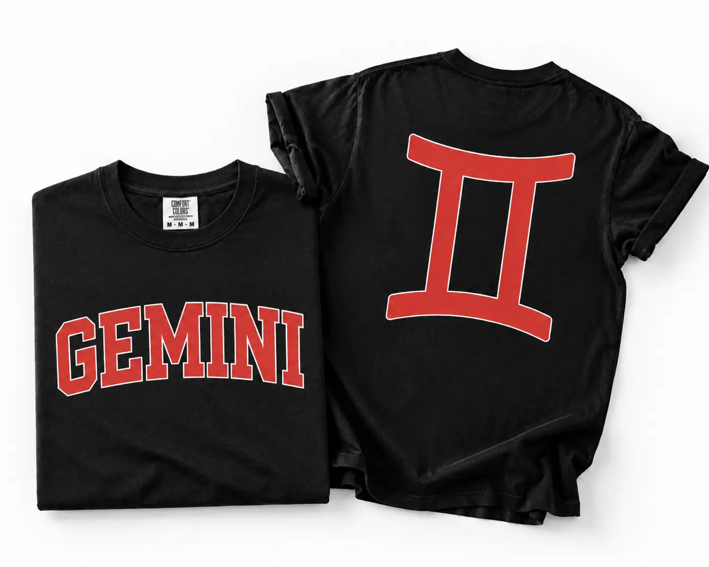 All 12 Zodiac Graphic T-Shirt, Black Front and Back Astrology Graphic Tee, Red Gemini Sign Shirt, Horoscope Birthday Gift for Zodiac Lovers Men Women