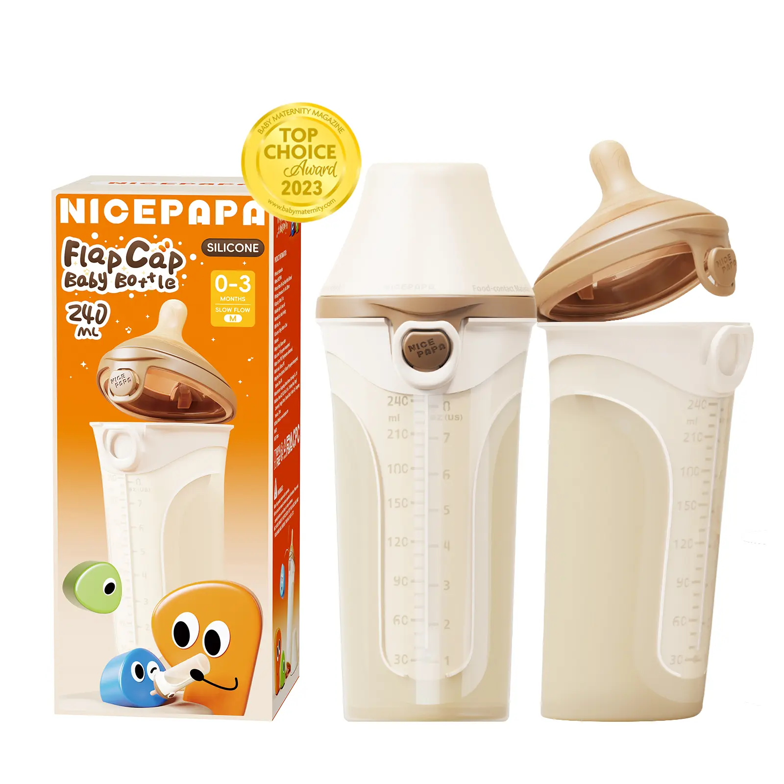 NICE PAPA Unisex Leak-Proof Breastfeeding Bottle - Hygienic Flip Design, Anti-Colic, Anti-Choking, Off-Center, Food-Safe Silicone, Easy to Clean for Feeding Baby (Baby Bottles & Accessories)