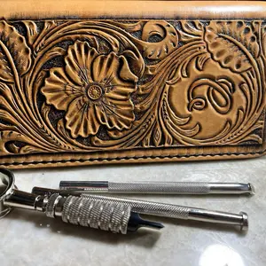 Custom Leather Roper and Clut Wallets with Intricate Floral Embossing and Durable Construction