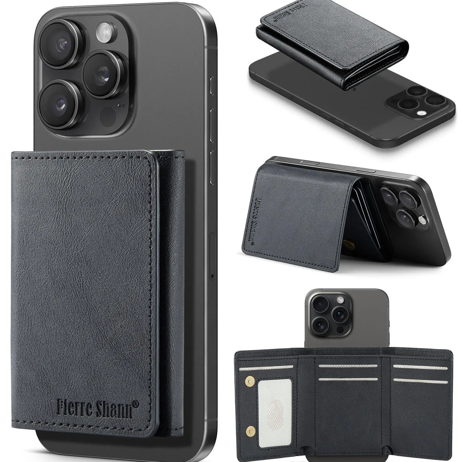 Quriov Magnetic card-inserting wallet/case with MagSafe magnetic ring, made of PU leather, compatible with iPhone 12/13/14/15/16. Cash Compact