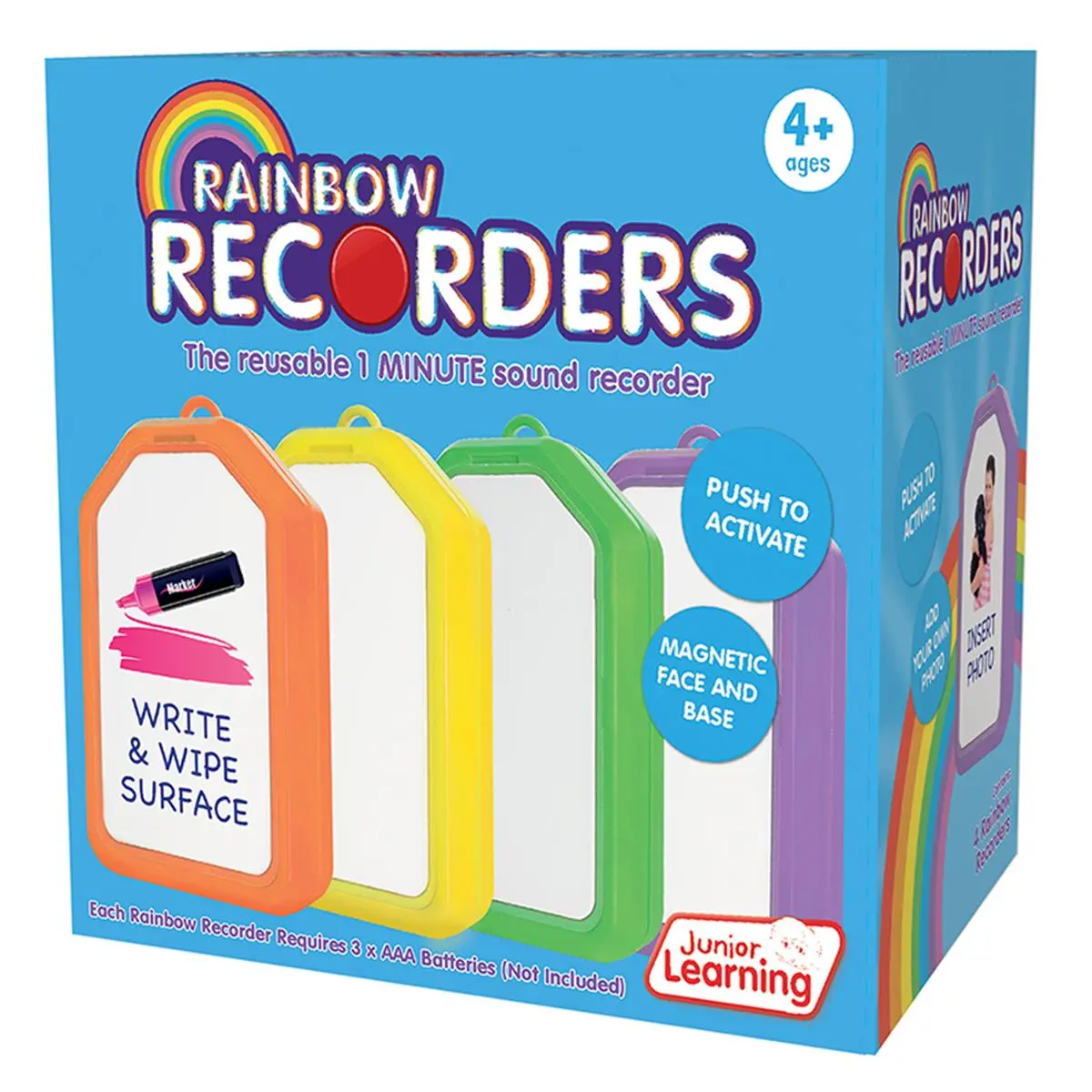 212 MAIN Rainbow Recorders Set - 4-Piece, Ages 4+, Write-Wipe, Audio, Magnetic Small Animal Toy