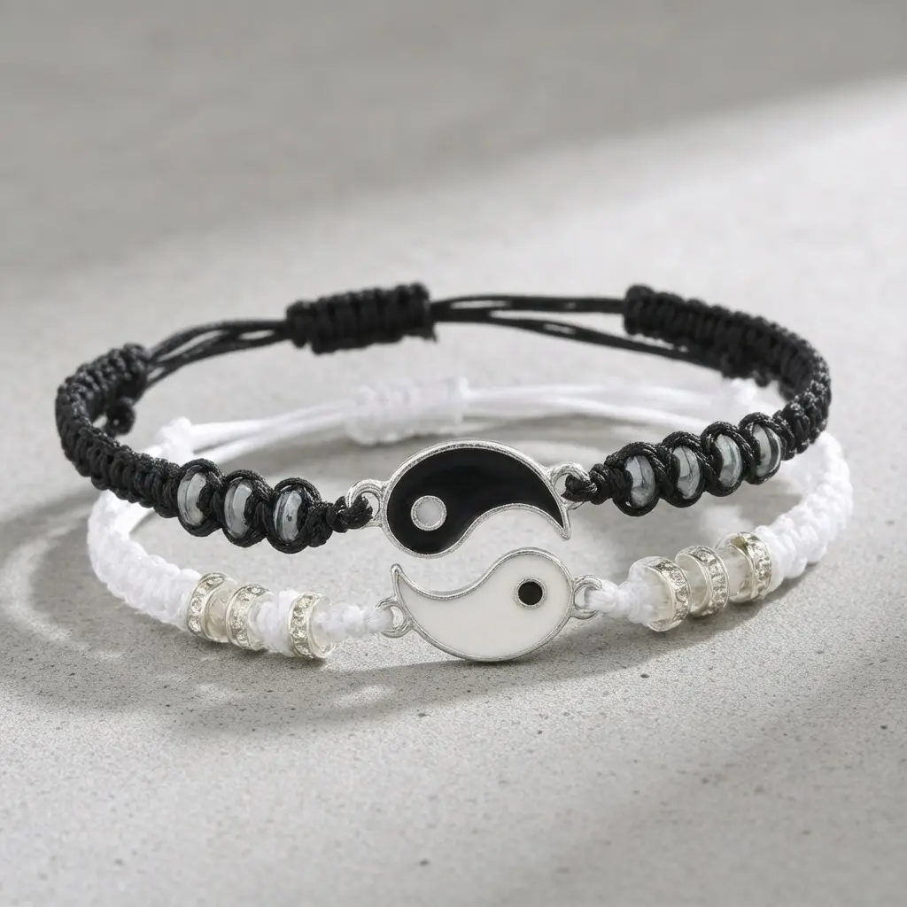 Yin Yang Matching Bracelets Trending 2 Pcs Adjustable Cord Best Friend BFF Bracelet Couple Valentines Friendship Relationship Jewelry Gift