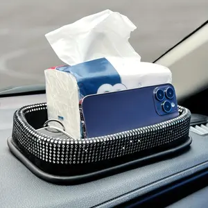 Carshaping Bling Rhinestone Car Center Console Organizer Tray - Faux Leather, Dashboard Storage for Car Accessories