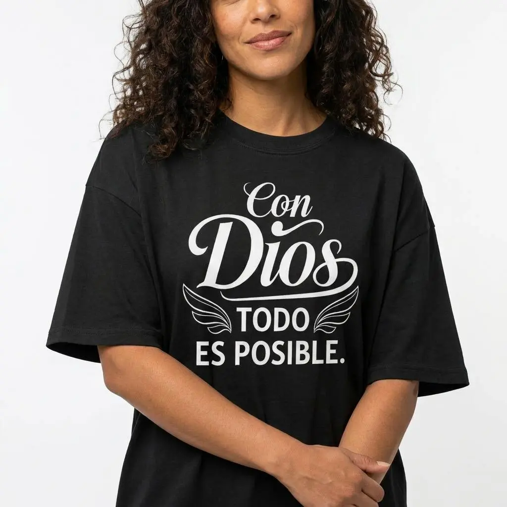 Spanish Christian Graphic Tee Women Plus Size Faith Shirt Con Dios Todo Es Posible