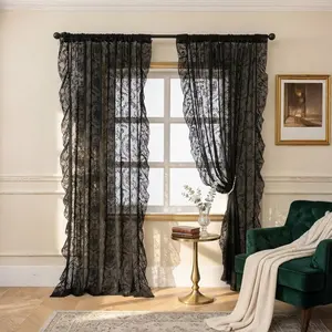 French Country Style Floral Lace Curtain, 1pc and 2pcs, Window Sheer Drapes, Festival Decoration, Elegant Home Decor, Room Decor Curtain, Curtain Rod