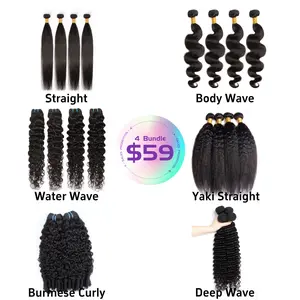 [Last Special Offer] Human Hair 4 Bundles Straight/Body Wave/Water Wave/Deep Wave/Yaki Straight/Burmese Curly Nature Black Brazilian Hair Salon Quality No Shedding Tangle Free Virgin summerwins