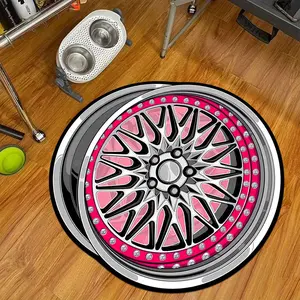 Tire Pattern Round Carpet, 1 Count Non-slip Washable Foldable Soft Floor Mat, Decorative Area Rug for Home Living Room Bedroom Hotel