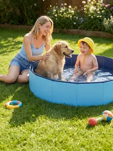 Foldable Multi-Use Dog Pool - Pet Grooming Bath Accessory for Dogs, Kids (Swim, Bathe, Play)，Ultimate Backyard Summer Fun