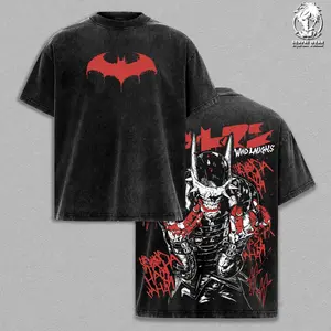 Laughing Bat Dark Knight Vintage Washed T-Shirt | Evil Gotham Comic Graphic Tee | Dark Hero Streetwear Oversized Shirt