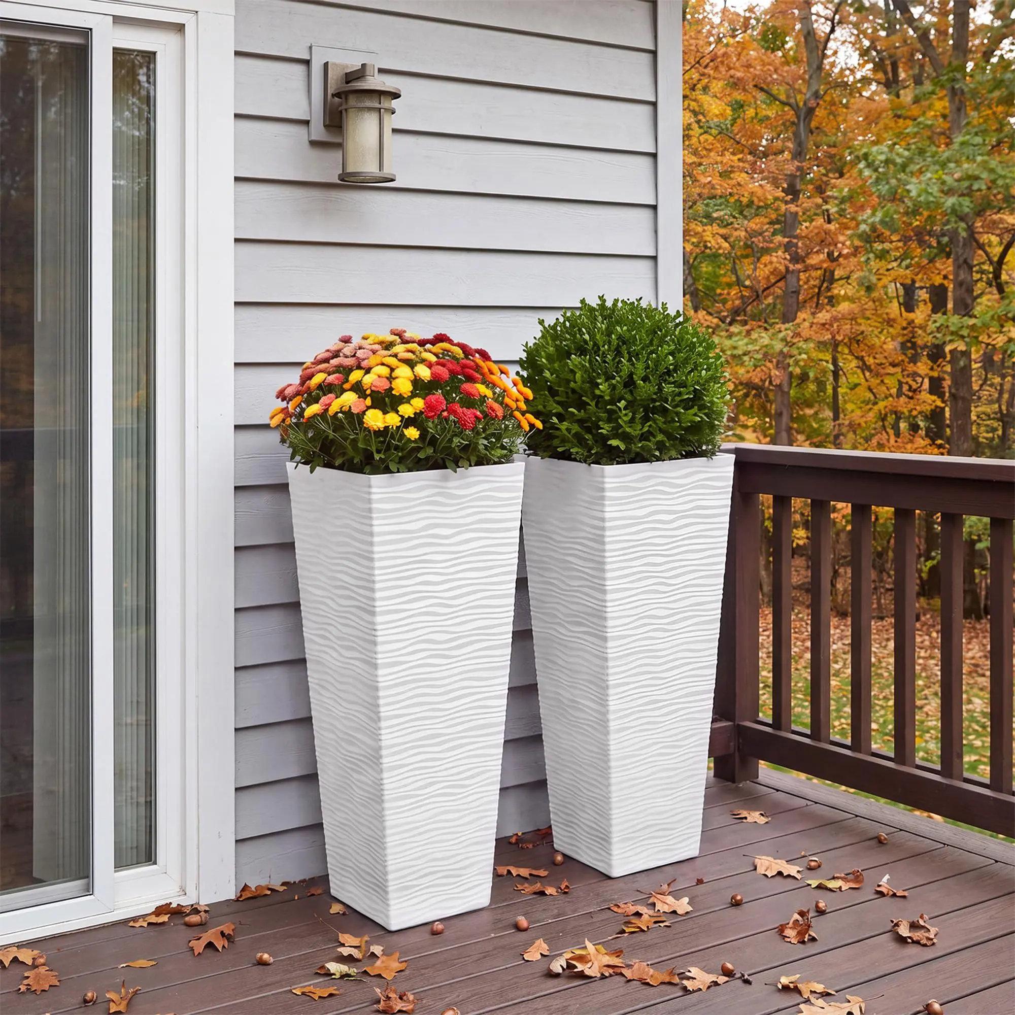 2‑Pack 32 Inch Tall Rectangular Planter Boxes, All‑Weather PP Large Planters with Removable Insert & Drainage Hole, Double‑Walled Indoor Outdoor Planter Pots for Patio Porch Entryway