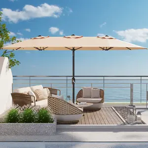 Rectangular Patio Umbrella Heavy Duty ,13FT Double-Sided – Windproof, Waterproof Outdoor Market Umbrella with Easy Crank Lift for Garden, Poolside, Deck, Backyard, Lawn, No Base Included