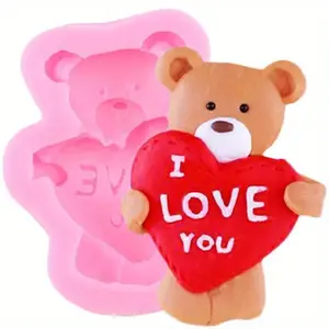 Cartoon Bear Silicone Mold Heart Letter Love Lollipop Valentine's Day Chocolate Decoration Baking Mould