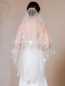 Floral Wedding Veil, Double Layer Design Sheer Bridal Headpiece with 3D Flowers and Floral Pattern, Elegant Wedding Hair Accessory for Bridesmaids and Prom Parties