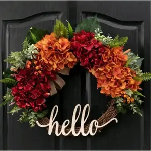 1pc Autumn Thanksgiving Door Wreath- "Hello" Sign, Red/Orange, Plastic Autumn Fl, Autumn Wreath, Door Decorations, Fall Home Decor, Halloween Decorations, Thanksgiving Wreath, Wreaths To Decorate, Fall Wreathes, Holiday Wreaths, Wreath Decor, All Season W