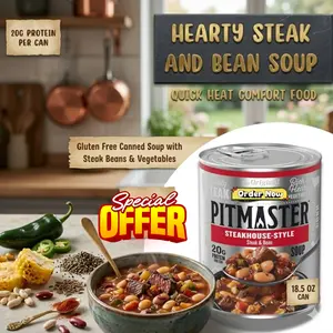 Steak and Bean Canned Soup, Vegetable and Beef Broth Style, Ready to Heat Meal, Easy Prep Food, 18.5 oz Can