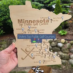 Golf Course Map by State! Top Public Golf Courses with Golf Ball Cutouts to Mark the Courses You've Completed!