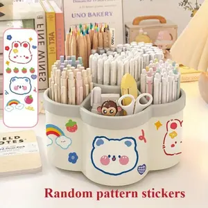 Gift for valentines's day  Girly Office Supplies - Large Capacity Rotating Pen Holder Desk Organizer with Cute Animal & Star Design Durable PP Plastic for Office School Supplies