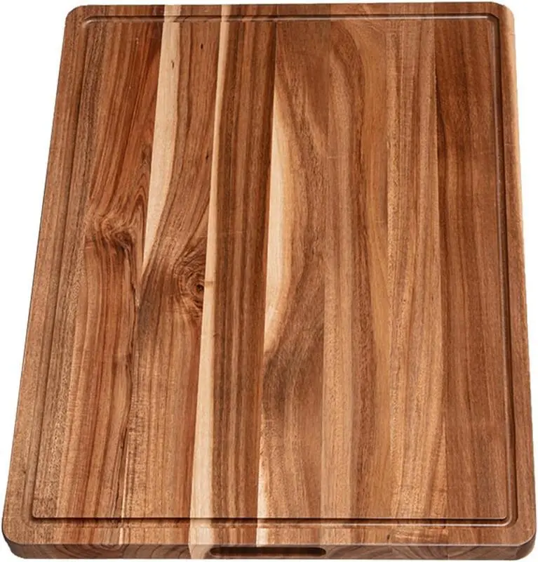 Gaomon Stylish Rectangle Oil-Treated Extra Large Acacia Wood Kitchen Cutting Board - 20"L x 15"W Reversible Chopping Board with Side Handles, Juice Grooves, Moisture Resistance, Natural Look, Large Surface, No Water Buildup, Grain Pattern