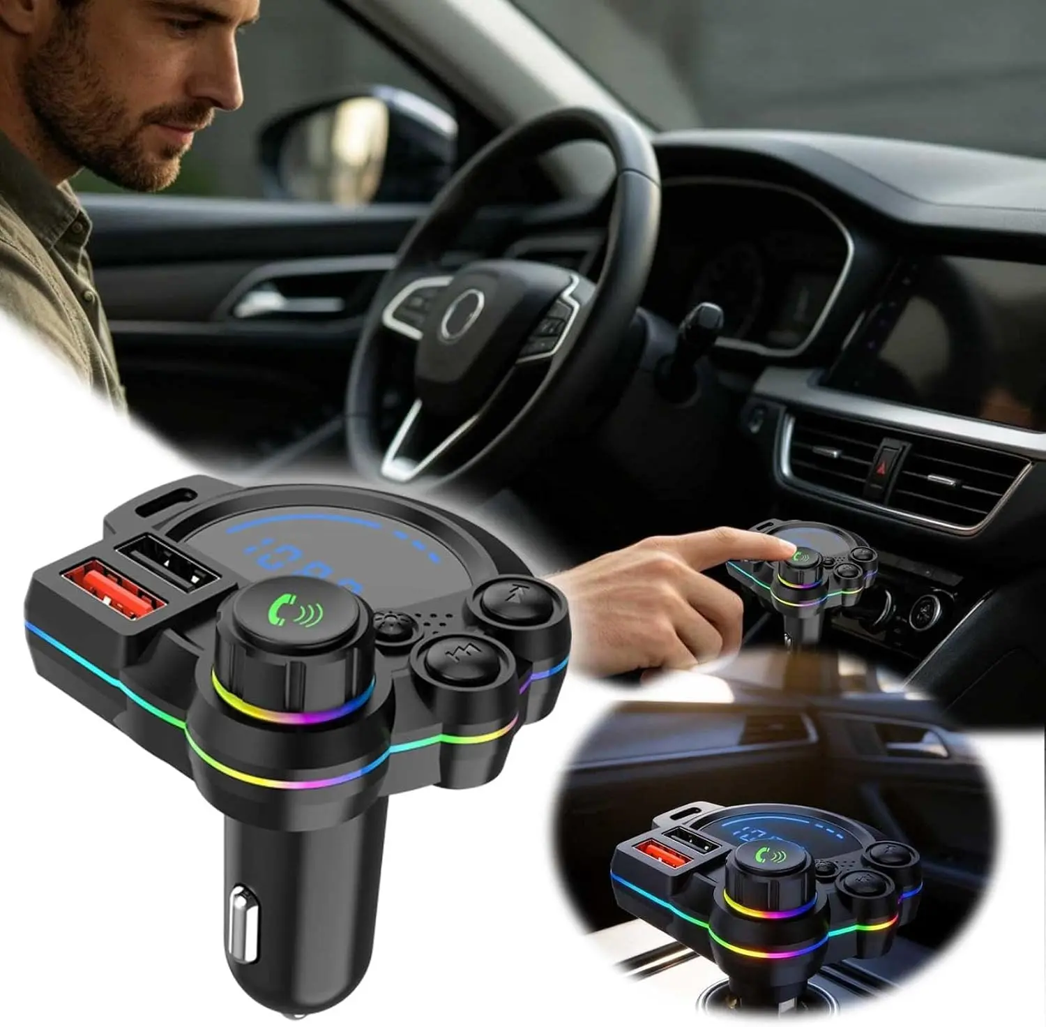 Bluetooth FM Transmitter for Car, 20W USB-C Fast Car Charger with Dual USB Ports, Hands-Free Calling Wireless MP3 Player, Car Bluetooth Adapter for Road Trips