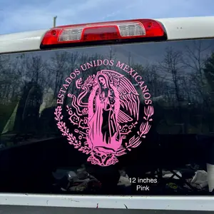 Virgen de Guadalupe with Escudo de Mexico Sticker - Customizable for Cars, Trucks, SUVs, Glass Doors, Windows, Fridges - Available in Multiple Colors Vehicle Exterior Decoration