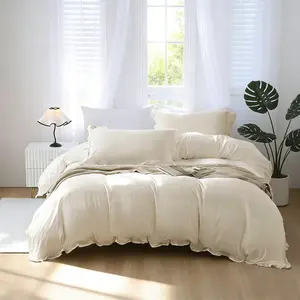 Pure Color Ruffled Duvet Cover Set, Soft Skin-Friendly Fabric, Comfortable Sleep Essential Bedding 3-Piece Set (1 Duvet Cover + 2 Pillowcases)No Insert Perfect Gift for Valentine's Day and Birthdays Bed Sets