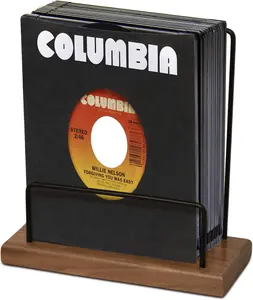 Mini Vinyl Record Holder - Stylish Vinyl Record Display Stand for LPs & Singles, Portable Wooden Design, Ideal for Tabletop Record Storage